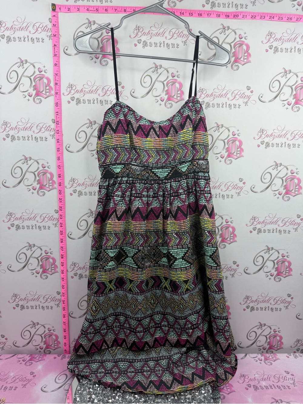 Forever 21 dress Aztec rainbow Multicolor Tribal Print Spaghetti Strap Dress